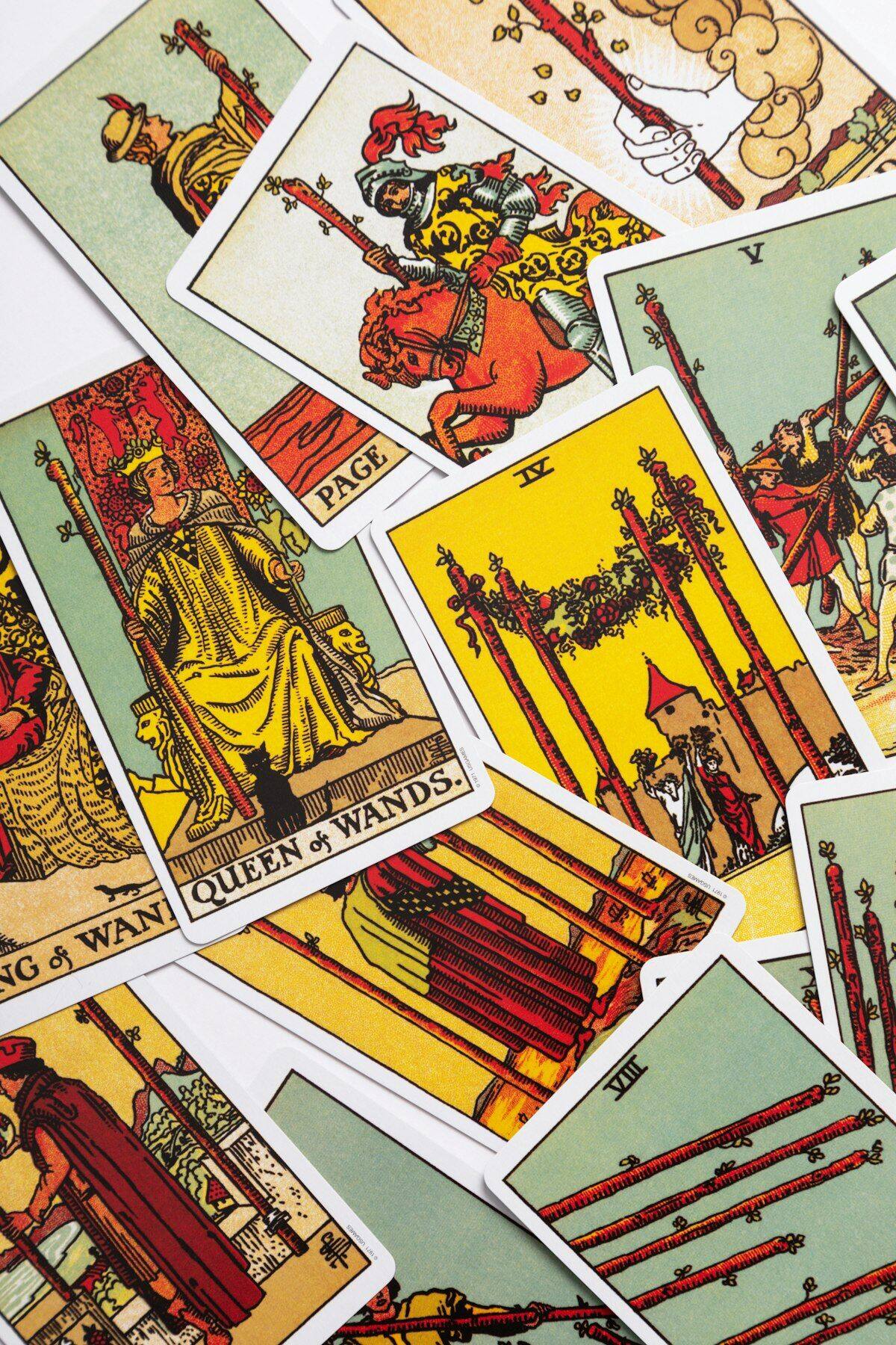 Tarot cards laid out for a relationship reading